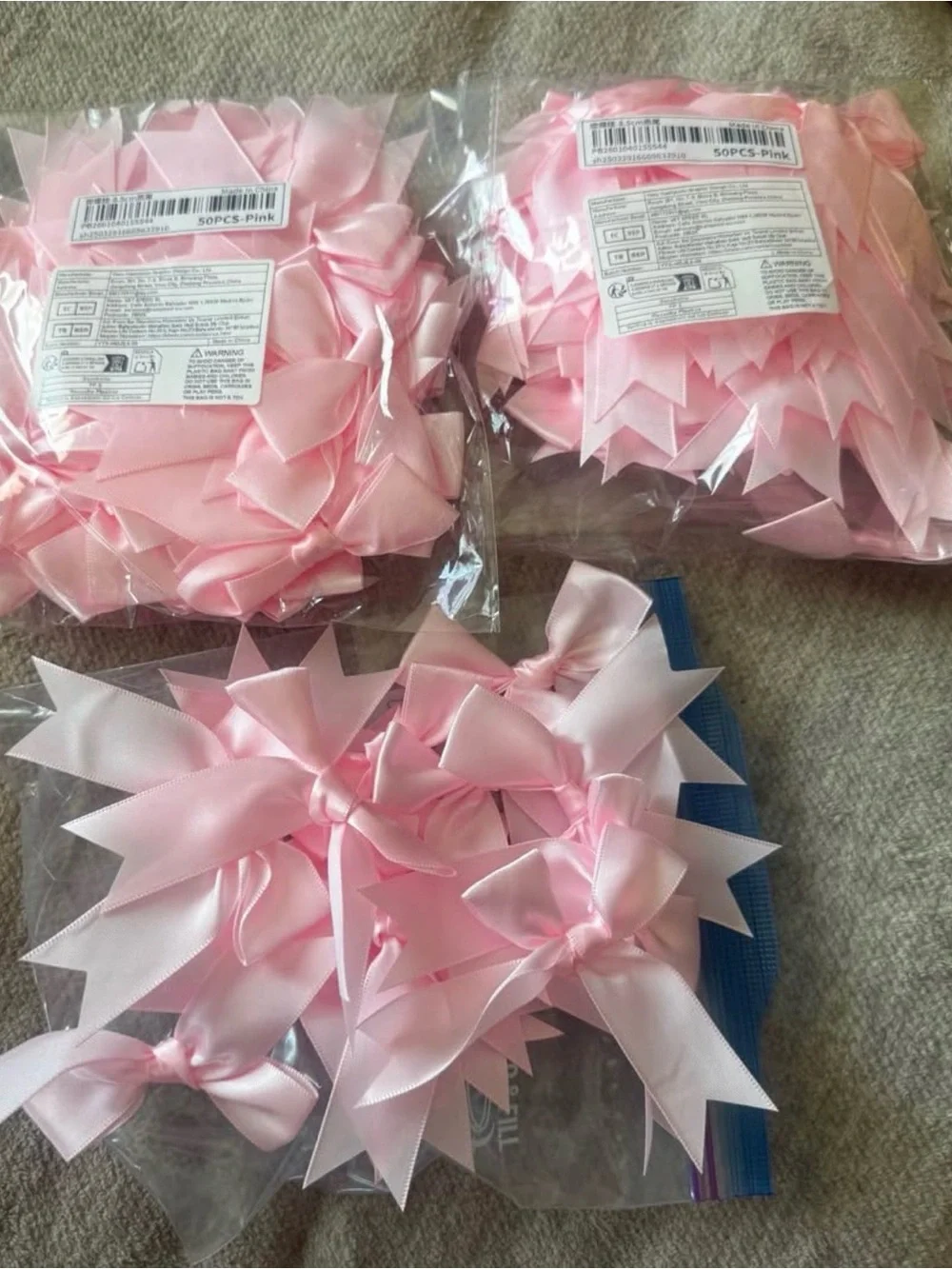 120 Light Pink Satin Ribbon Bows for DIY Crafts, Invitations & Party Decorations